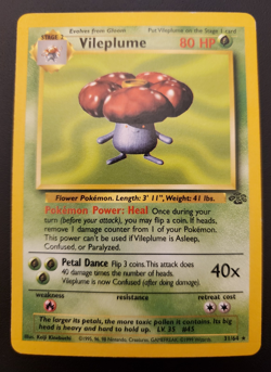 Pokemon TCG Vileplume Jungle Unlimited Rare Card 31/64 LP - Image 1