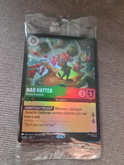 Lorcana D23 Promo MAD HATTER UNRULY ECCENTRIC 16/D23 EN-7 Gold Member Card - Image 1