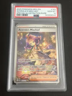2025 POKEMON MEG SPECIAL ILLUSTRATION RARE #183 ACEROLA'S MISCHIEF PSA 10 - Image 1