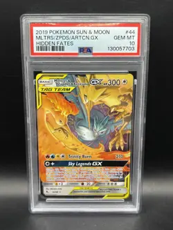 2019 Pokemon Hidden Fates Moltres/Zapdos/Articuno GX 44/68 Tag Team PSA 10 - Image 1