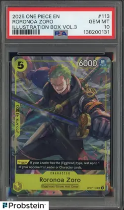 2025 One Piece EN Illustration Box Vol.3 #113 Roronoa Zone PSA 10 GEM MINT - Image 1