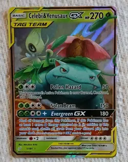 Pokemon TCG Celebi & Venusaur GX Holo Ultra Rare Card Sun & Moon TAG TEAM #1 NM - Image 1