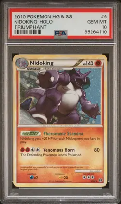 2010 POKEMON HEARTGOLD & SOULSILVER TRIUMPHANT #6 NIDOKING-HOLO PSA 10 - Image 1