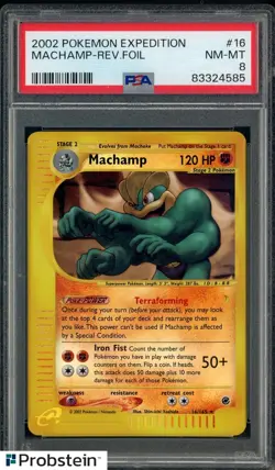 2002 Pokemon Expedition #16 Machamp Reverse Holo Foil PSA 8 NM-MT - Image 1