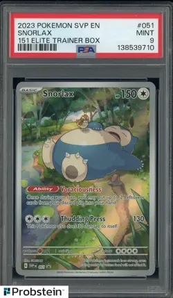 2023 Pokemon SVP EN 151 Elite Trainer Box #051 Snorlax PSA 9 MINT - Image 1