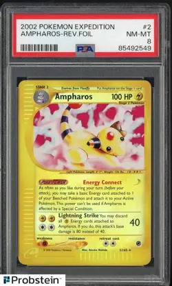 2002 Pokemon Expedition #2 Ampharos Reverse Holo Foil PSA 8 NM-MT - Image 1