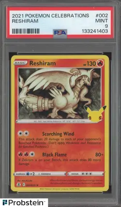 2021 Pokemon Celebrations #002 Reshiram PSA 9 MINT - Image 1