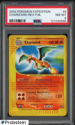 2002 Pokemon Expedition #6 Charizard Reverse Holo Foil PSA 8 NM-MT - Image 1