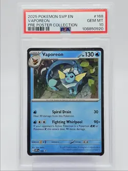 VAPOREON 2025 POKEMON POSTER COLLECTION BLACK STAR PROMO #168 PSA 10 Q0004 - Image 1