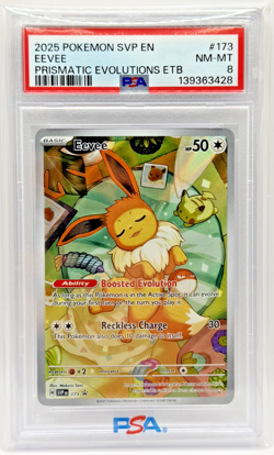 2025 POKEMON SVP PRISMATIC EVOLUTIONS ETB PROMO #173 EEVEE PSA 8 - Image 3