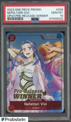 2023 One Piece Promo OP03 Pre-release Winner #009 Nefeltari Vivi PSA 10 GEM MINT - Image 1