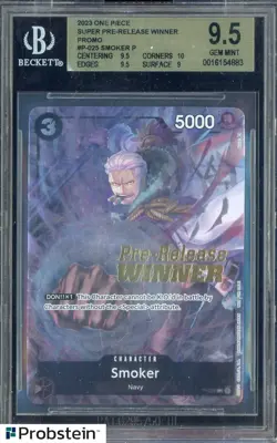 2023 One Piece Super Pre-Release Winner Promo #P-025 Smoker P BGS 9.5 GEM MINT - Image 1