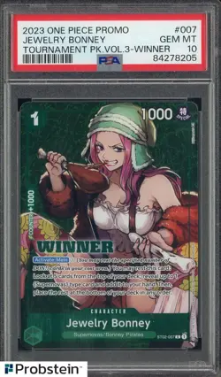 2023 One Piece Promo Tournament Vol.3 Winner #007 Jewelry Bonney PSA 10 GEM - Image 1