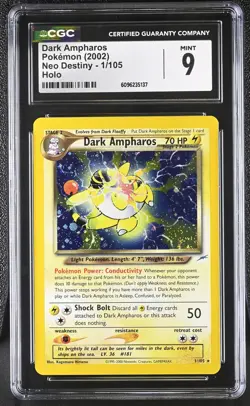 CGC 9 MINT Dark Ampharos 2002 Neo Destiny 1/105 Holo Pokemon Card - Image 1