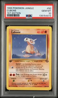 1999 Pokemon Jungle 1st Edition Cubone 50 FRESHLY GRADED PSA 10 GEM MINT - Image 1