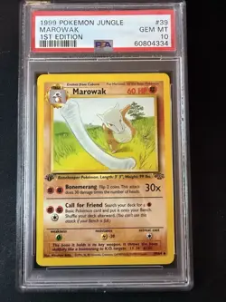 1999 Pokemon 1st Edition Jungle Marowak 39/64 PSA 10 Gem Mint Low Pop - Image 1