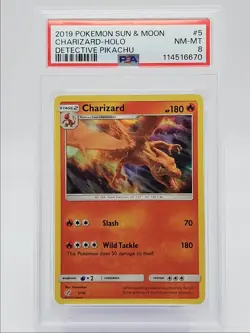 CHARIZARD 2019 POKEMON DETECTIVE PIKACHU RARE HOLO 5/18 PSA 8 Q0004 - Image 1