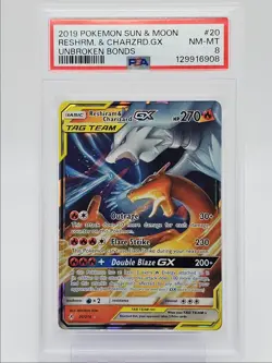 RESHIRAM &CHARIZARD GX 2019 POKEMON UNBROKEN BONDS RARE 20//214 PSA 8 Q0004 - Image 1