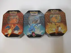 Pokemon Hidden Fates GX Tins Art Set of 3 Sealed Charizard Raichu Gyarados - Image 1