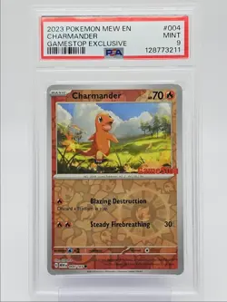 CHARMANDER 2023 POKEMON 151 GAMESTOP EXCLUSIVE REVERSE FOIL 04/165 PSA 9 Q0004 - Image 1