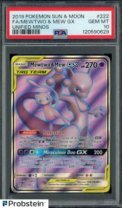 2019 Pokemon Sun & Moon Unified Minds #222 Mewtwo & Mew GX FA PSA 10 - Image 1