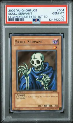 2002 YU-GI-OH! LOB-LEGEND OF BLUE EYES WHITE DRAGON 1ST ED SKULL SERVANT PSA 10 - Image 1