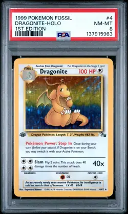 1999 POKEMON FOSSIL 1ST EDITION #4 DRAGONITE-HOLO PSA 8 - Image 1