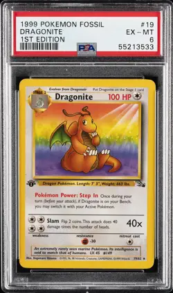 1999 POKEMON FOSSIL 1ST EDITION #19 DRAGONITE PSA 6 - Image 1