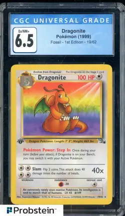 1999 POKEMON FOSSIL 1ST EDITION #19/62 DRAGONITE CGC 6.5 EX-NM+ - Image 1