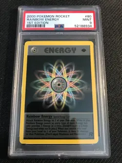 PSA 9 MINT Rainbow Energy 80 Team Rocket 1st Edition Pokemon Card - Image 1