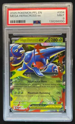 2025 Pokemon Phantasmal Flames Mega Heracross ex Double Rare #004/094 PSA 9 - Image 1