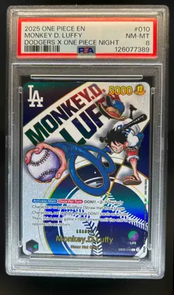 2025 One Piece X Los Angeles Dodgers Monkey D Luffy Promo #EB02-010 PSA 8 - Image 1
