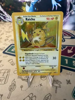 Pokemon TCG Raichu Fossil Holo Card 14/62 Unlimited Holo Rare WOTC Vintage - Image 1