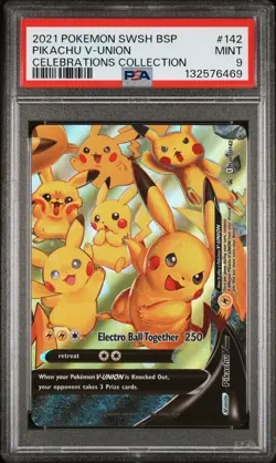 2021 POKEMON SWSH BLACK STAR PROMO CELEBRATIONS COLL #142 PIKACHU V-UNION PSA 9 - Image 1