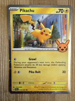 Pikachu 018/091 Sv02: Paldean Fates Cosmos Holo Trick Or Trade Pokemon NM - Image 1