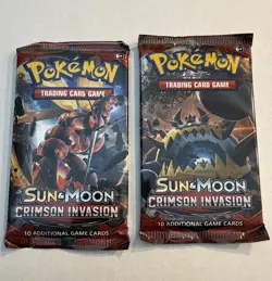 Pokemon TCG Sun and Moon Crimson Invasion 2x Booster Pack Lot Factory Sealed New - Image 1