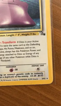 Ditto 3/62 Holo Rare Unlimited Fossil Pokemon 1303 - Image 5