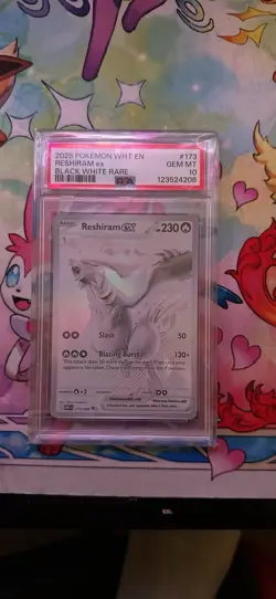 2025 POKEMON WHT EN-WHITE FLARE BLACK WHITE RARE #173 RESHIRAM EX PSA 10 - Image 1
