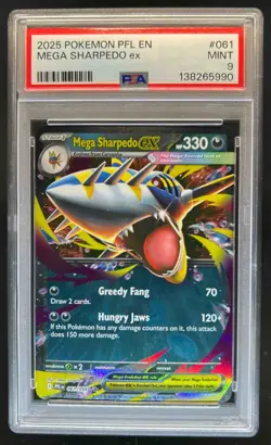 2025 Pokemon Phantasmal Flames Mega Sharpedo ex Double Rare #061/094 PSA 9 - Image 1