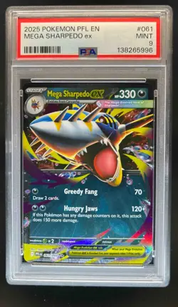 2025 Pokemon Phantasmal Flames Mega Sharpedo ex Double Rare #061/094 PSA 9 - Image 1