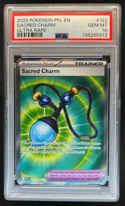 2025 Pokemon Phantasmal Flames Sacred Charm Ultra Rare #122/094 PSA 10 - Image 1