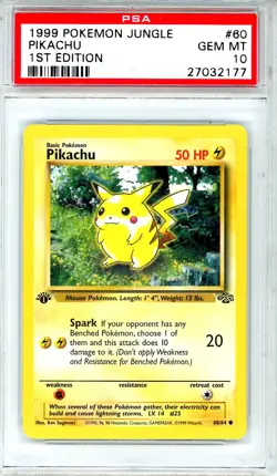 1999 Pokemon Jungle Pikachu #60 1st Edition PSA 10 GEM MINT - Image 1