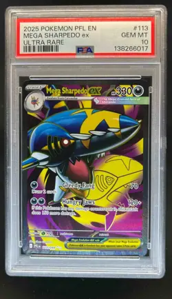 2025 Pokemon Phantasmal Flames Mega Sharpedo ex Ultra Rare #113/094 PSA 10 - Image 1