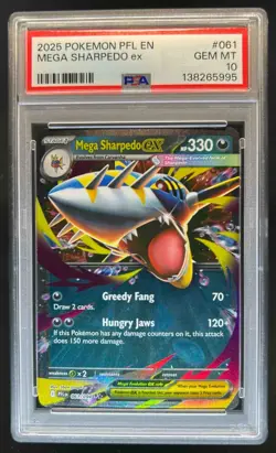 2025 Pokemon Phantasmal Flames Mega Sharpedo ex Double Rare #061/094 PSA 10 - Image 1