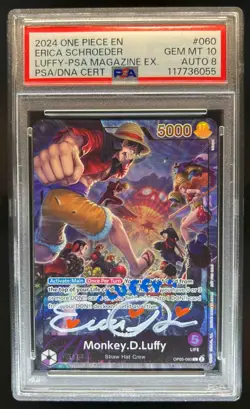 2024 One Piece X PSA Monkey D Luffy Erica Schroeder Auto #OP05-060 PSA 10 Auto 8 - Image 1