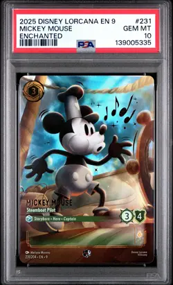 139005335 Mickey Mouse Steamboat Pilot 2025 Disney Lorcana #231 Enchanted PSA 10 - Image 1
