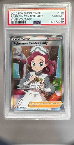 3059 Pokemon Center Lady 2020 Pokemon Sword & Shield Vivid Voltage #185 PSA 10 - Image 1