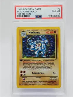 MACHAMP 1999 POKEMON GAME BASE 1ST EDITION HOLO RARE 8/102 PSA 8 Q0004 - Image 1