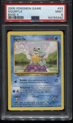 PSA 9 Squirtle 93/130 - 2000 Pokemon WOTC Base Set 2 Unlimited Mint - Image 1