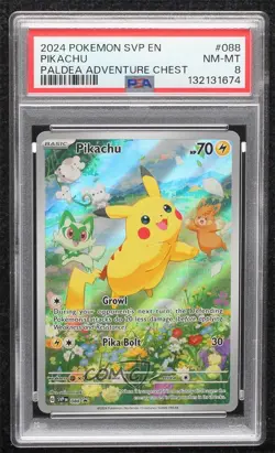 Pikachu (Paldea Adventure Chest) Holo Pokemon Scarlet & Violet Black Star PSA 8 - Image 1